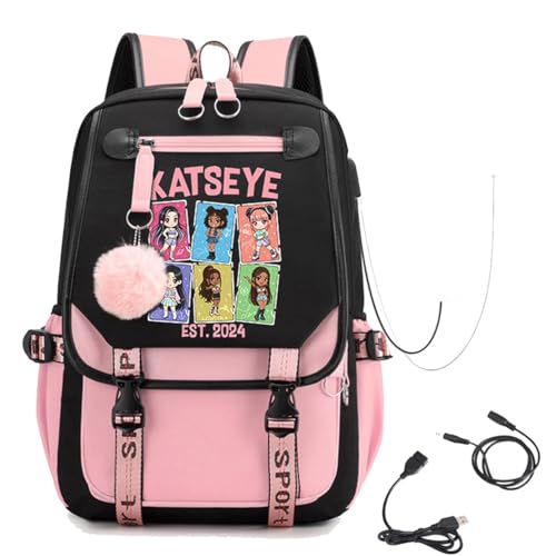 KASENFASHION Katseye Fans Rucksack Harajuku Stil Geräumiger Schulrucksack & Uni Tasche mit gepolsterten Trägern