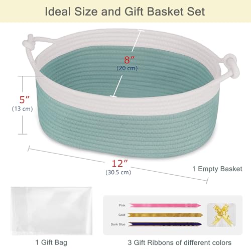 Image of Small Empty Gift Basket with Bag & Ribbons, White & Light Green