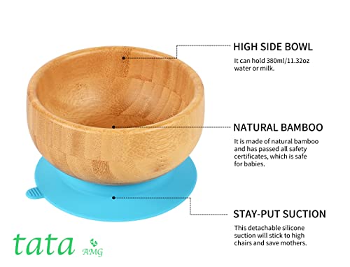 Tata Amg ® Bamboo Baby Plate And Bowl Set With Spoons And Fork For Babies | Bamboo Toddler Plates | Bamboo Suction Plate And Bowl Set For Babies | Baby Led Weaning Feeding Set - Bpa Free #TOP2