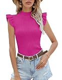 Womens Mock Neck Sweater Vest Sleeveless Ribbed Knit Tank Tops Rose Red