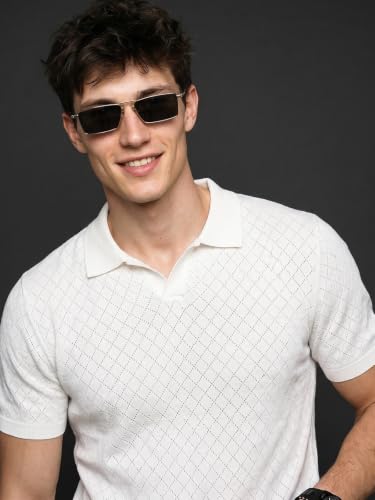 Image of Veirdo Men's Flatknit Printed Half Sleeve Polo T-Shirt with Collared Neck, Loose Comfortable Fit, Casual Style for Office, Travel, (Sizes S to 2XL)