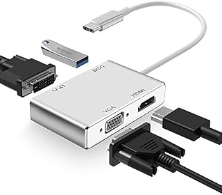 USB C to HDMI DVI VGA Adapter 4K, Weton 4 in 1 USB-C to HDMI, VGA, DVI, USB 3.0 hub, Male to Female Multi-Display Video Converter Monitors Connector for Mac Pro, MacBook Air, iPad Pro, XPS, and More