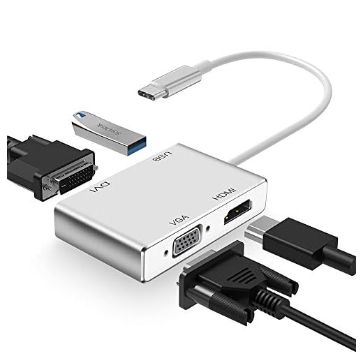 Weton USB C to HDMI DVI VGA Adapter, 4 in 1 USB-C hub to 4K HDMI, VGA, DVI Video Adapter, Male to Female Multi-Display Video Converter Monitors Connector for Mac Pro, MacBook Air, iPad Pro, XPS, etc