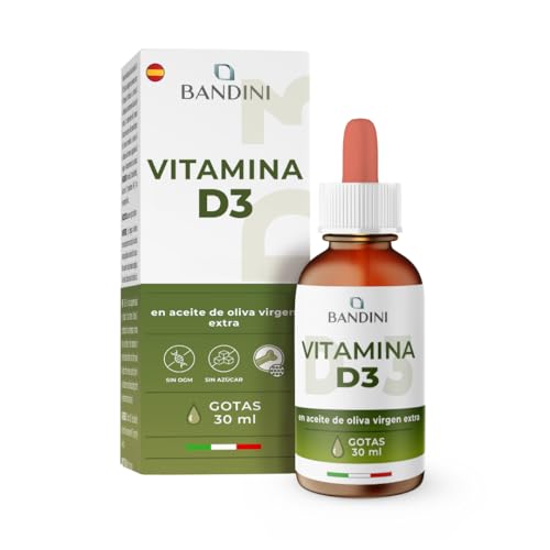 Bandini® Vitamina D3 2000 U.I. por gota | Vitamin D Liquida Pura | Colecalciferol en aceite de oliva virgen extra | Suplementos Vitaminicos Alta biodisponibilidad | 30ml - 840 gotas | Sin Aditivos