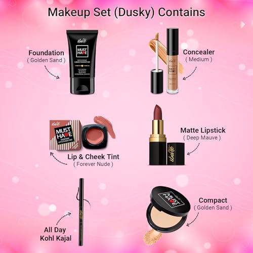 Image of Iba Must Have Makeup Set (Dusky) | Gifts for Women | Waterproof Foundation, Concealer, Matte Compact, Lip & Cheek Tint, Matte Lipstick, Smudge Proof Kajal | Makeup Kit for Women