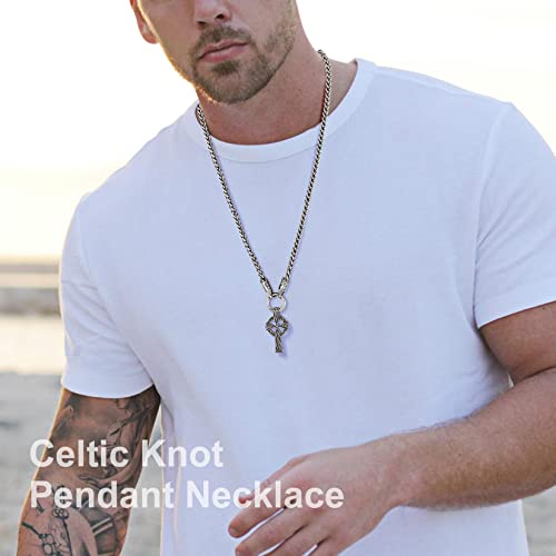 ChainsProMax Men Chunky Viking Mjolnir/Fenrir Wolf/Celtic/Rune Necklace, with 28inches Chain, Can Custom, Stainless Steel Norse Viking Jewelry, Gold Plated/Black, Send Gift Box2