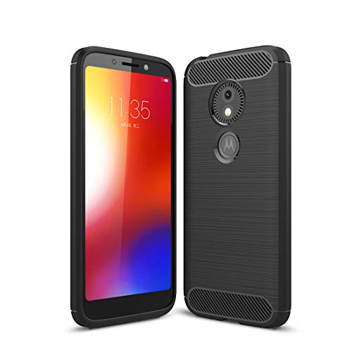 Coque fibre de carbone Motorola Moto E5 Play Go étui arrière souple TPU noir