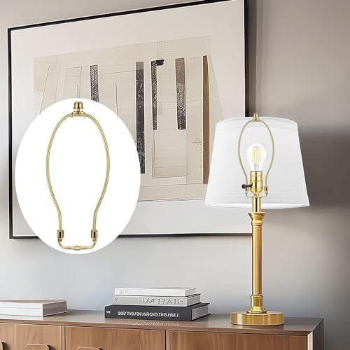 9 Inch 2 Set Brass Lamp Harp Holder with Lamp Finials and Standard Saddle Base Detachable Heavy Duty Metal Horn Frame Lampshade Bracket for Table and Floor Lamp