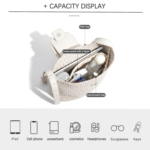 Image of JINMANXUE Woven Tote Bag For Women,Travel Shoulder Bag, Large Hollow Beach Soft Satin Handbags Hand-woven Satchel Clutch