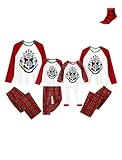 Harry Potter Weihnachtspyjama Familie Set - Hogwarts Schlafanzug Matching Christmas Pyjamas Couple Partner Pyjama Weihnachtsoutfit Familien Partnerlook für Damen Herren Kinder Baby mit Socken