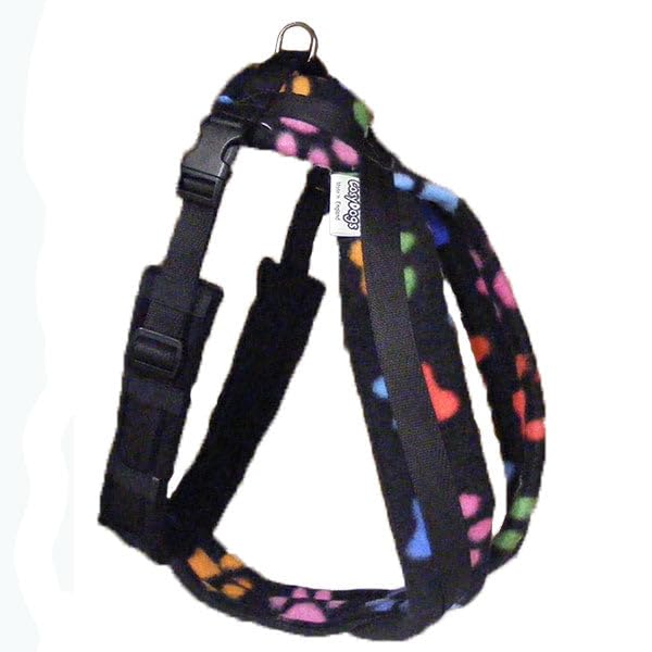 CosyDogs Fleece Dog Harness in Black With Multi Coloured Paws: Size 1