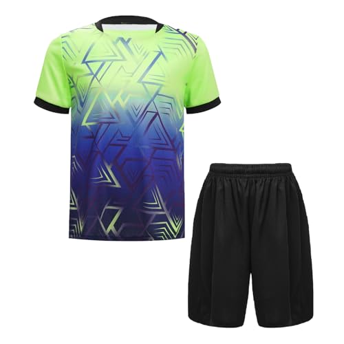 Oyolan Enfant Garçon Ensemble Sport Maillot et Short Football Basketball Survêtement Eté Uniforme Foot A Vert Fluo 13-14 ans
