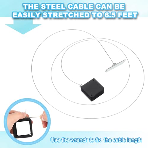 Image of PATIKIL 3.3 Ft Retractable Remote Control Tether, 4 Pcs Square Security Cable Lanyard Lock with Adjustable Clasp Adhesive for TV Remote Control Controller, Black(Square Iron Cap)