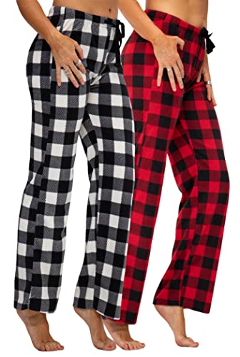 DEVOPS 2 Pack Women's Buffalo Plaid Plush Fleece Pajama Pants Sleepwear
