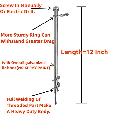 Ground Anchors Screw In 4 Pack-12 Inch Heavy Duty Galvanized Tent Stakes Kit For Swing And Trampoline Set High Wind Solid Metal Dog Tie Out Stake #TOP1