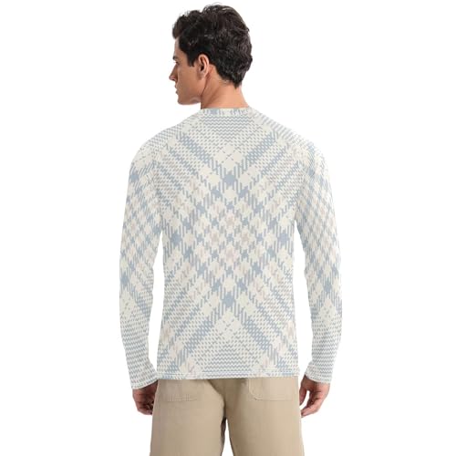Argyle Plaid Beige Blue Sun Protection SPF Rash Guard Shirt Slim fit Loose Sun Shirt for Men Long Sleeve Outdoors2