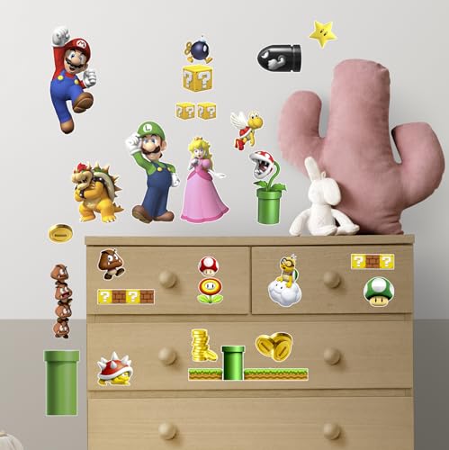 Super Mario Wall Stickers for Kids Bedroom 3 Sheets A4 Size