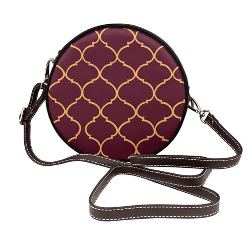 Sac à bandoulière rond marron et or en cuir végétalien pour femme