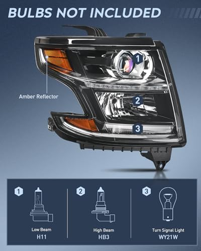 Image of Nilight Headlight Assembly Compatible with 2015 2016 2017 2018 2019 2020 Chevy Tahoe Suburban Black Housing Amber Reflector Clear Lens Replacement Headlamp Driver and Passenger Side | For Tahoe /Suburban 2015 2016 2017 2018 2019 2020 Black Housing Amber Reflector Headlights Replacement Driver & Passenger Side