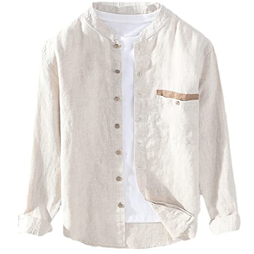 Chemise en lin homme manches longues col montant décontractée Disimlarl XL