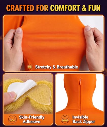 Orange Bodysuit Halloween Costume with Mustache and Belly for Women and Men - image 3