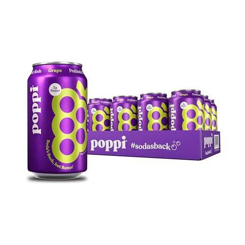 Poppi Prebiotic Soda, Sparkling Water & Fruit Juice, Grape, 12 Oz, 12 Pack