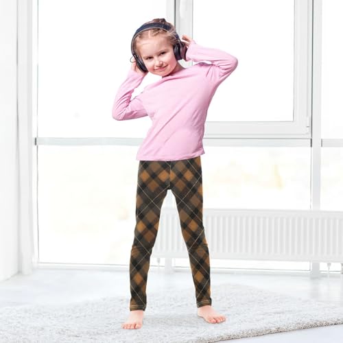Girls Leggings Brown Black Tartan Plaid Kids Length Leggings Pants Toddler Athletic Soft Tights Trousers 4T4