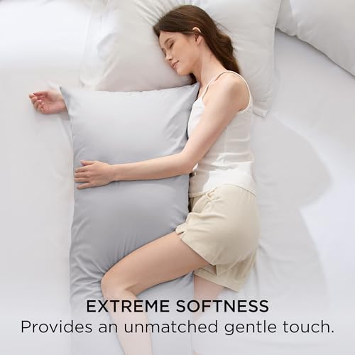 Bedsure Body Pillow Cover, Cooling Body Pillow Pillowcase for Hot Sleepers, Rayon Derived from Bamboo, Breathable & Silky Soft Long Pillow Case Cover with Envelope Closure, Light Grey, 20x54 Inches