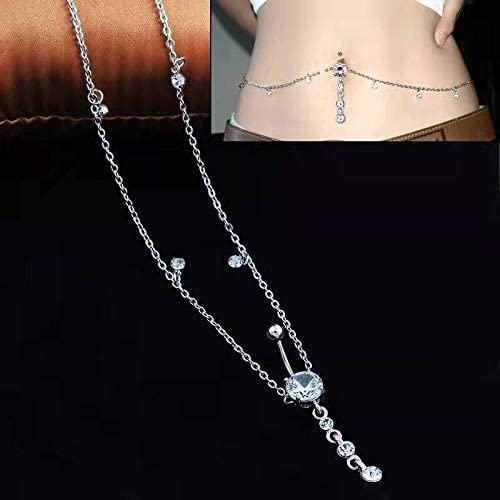 KunBead Piercing Navel Waist Chain Belly Button Ring Surgical Steel Sexy Love Dangle Body Jewelry (white) - Image 2