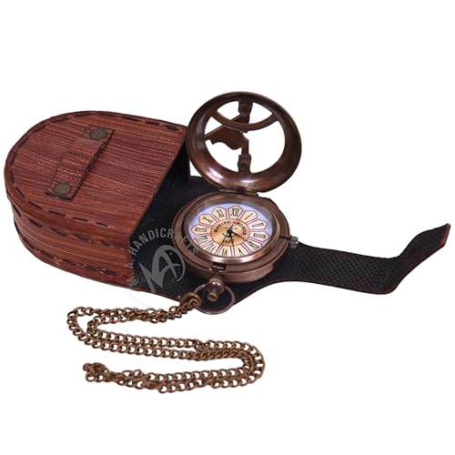 MA HANDICRFT Nautical Antique Brass Working Pocket Watch with Leather Case Vintage Analog Push Button Pocket Watch Gift for New Year, Christmas3