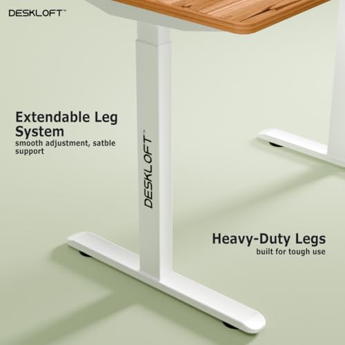 Image of Electric Standing Desk - Height Adjustable Sit-Stand Workstation, Ergonomic Motorized Desk with Walnut Wood Grain Top & White Frame, 1200x600 mm, Home Office Computer Desk