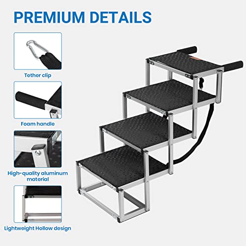 Barpor Dog Ramp Portable Dog Steps For Cars, Suv And Trucks Adjustable Aluminum Dog Stairs Lightweight Pet Ladder With Non-Slip Surface Supports To Large Dogs 200-250 Lbs, 4/5 Steps (Upgraded 4-Step) #TOP2