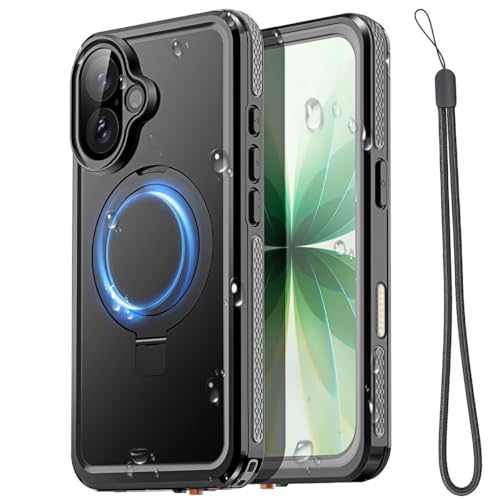 Coque iPhone 17 silicone rigide noir transparent avec anneau magnétique étanche
