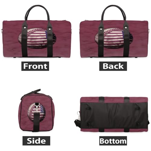 American Baseball Travel Duffle Bag, Sports Gym Bags for Women Men, Carry On Weekender Overnight Bag, Baseball Workout Hospital Airplane Trips Bag2