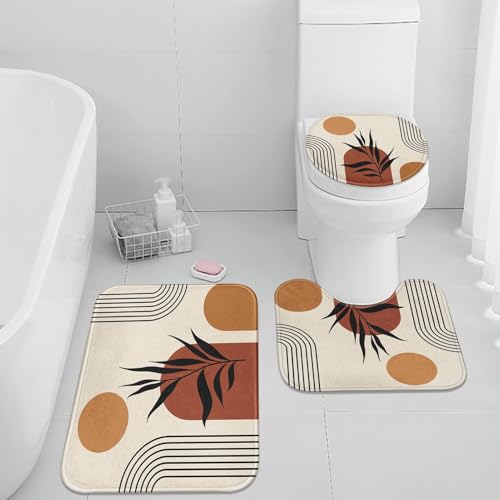 Britimes Boho Mid Century Bathroom Rug Set of 3 Brown