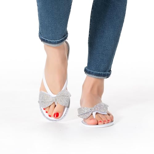 Image of Mtzyoa Women Flip-Flops Flat Sandals Jelly Bow Beach Flat Rivets Rain Cute Dressy Summer Sandals