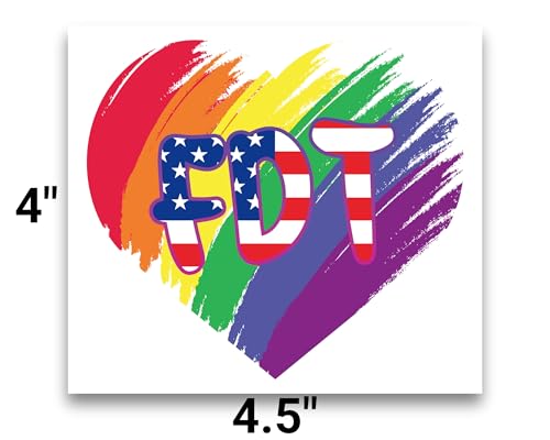 Image of Anti Donald Stickers. FDT Gay Pride Stickers For Bumper, Car Window, or Laptop. 4.5 inchx4 inch. Set of 3. Foxtrot Delta Tango Decals. Rainbow Heart Patriotic Decals. Pro LGBTQ+. Made in the USA.