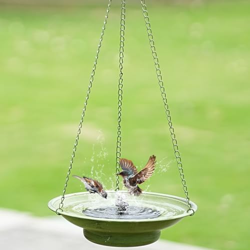 Image of 30 inch H*12.4 inch W Solar Fountain Hanging Bird Bath,Hanging Bird Fountain | Metal Bird Bath Bubbler,Outdoor Bird Bath Bowl, for Outdoors Garden Patio Decor.