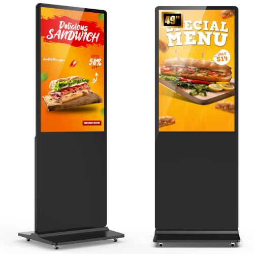 HARZHI 49 Inch Digital Signage Kiosk, Floor Standing Digital Signage Display, Indoor Advertising Display Screen with Android OS, CMS Publishing System, HDMI/USB/WiFi