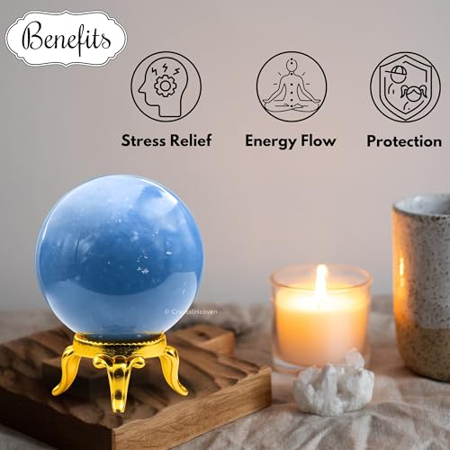 Image of Certified Angelite Crystal Ball for Meditation - Premium Crystal Vastu Items for Home and Feng Shui Items for Good Luck - Ideal for Pooja Supplies and Spiritual Practices (1.5 inch Inch)