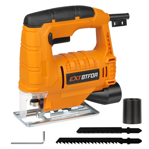 Jig Saw,350W Electric Jigsaw Tool with 45 Bevel Cutting, 0-3000RPM Wood Cutter Hand Saw, 2Pcs Blades and Dust Exhaust Pipe for Small Woodworking and DIY Projects