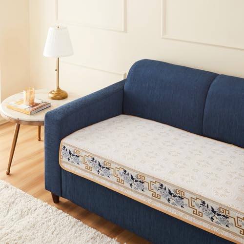 Image of Amazon Basics Jacquard Sofa Cover for Two Seater, Smooth Plain Weave, Non-Slip Sofa Pad, 70x120 cm, Soft Silicone Grip Dots, 100% Polyester, Machine Washable - Grey