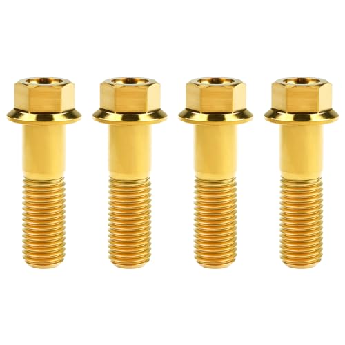 Image of Titanium Bolt M12 30 35 40 45 50 55 60 65 70 75 80 85 90mm Hex Small Flange Head for Motorcycle Car Modification Pack of 4 (M12x40mm Pitch 1.25, Gold)