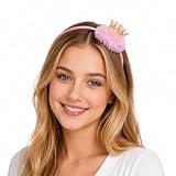 Prinzessin Glitzer Krone mit Perlen und Rüschen | Haarreif Rosa (1)