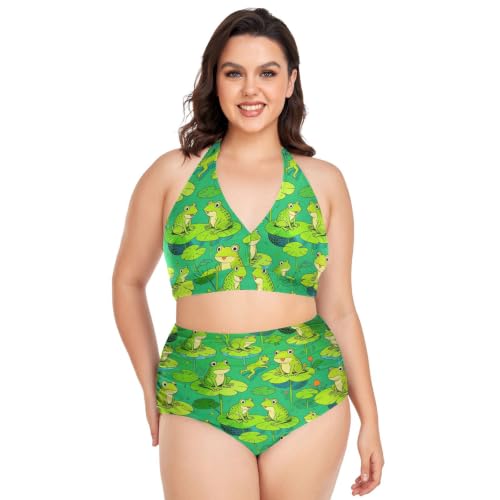 Bikini grande taille motif grenouille verte avec haut dos nu