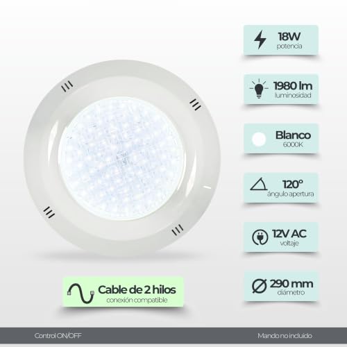Miniatura 3 de Swimhome Foco Led Piscina Superficie 18w Luz Blanca Fría 6000k - Estanco Con Refuerzo De Resina Epoxy, Fácil Instalación Con Cruceta Estándar Ø29cm 12v Ac - Ideal Para Sustitución Y Obra Nueva