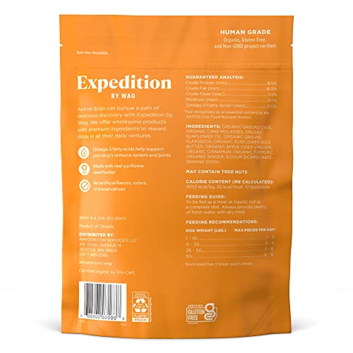 Image of Amazon Brand - Wag Expedition Human Grade Organic Biscuits Dog Treats, Non-GMO, Gluten Free, Sunflower Seed Butter, 10oz