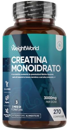 Creatina Monoidrata Vegana, 3000mg per Dose (3 Mesi di Scorta) Senza Magnesio Stearato, Uomini e Donne, Pre Workout, Intra, Post Workout, 270 Creatina Compresse Senza Glutine né Coloranti Artificiali