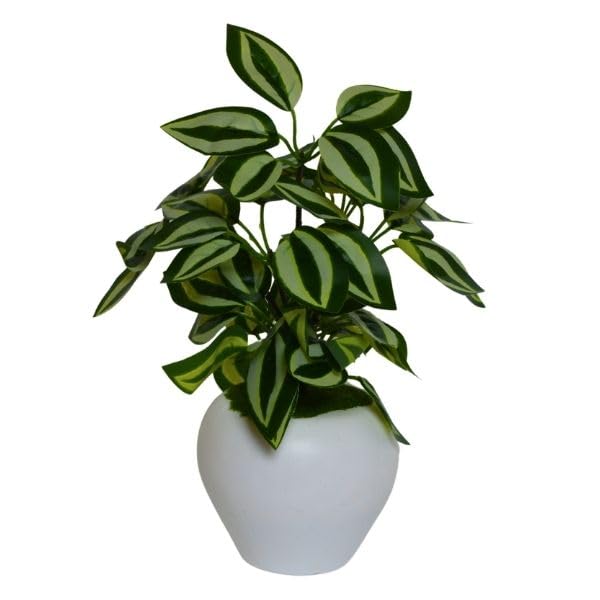 Image of fancymart Artificial Plant Leaves in Apple Pot (30 cm Height) | Small Potted Plant for Office Desk | Home Decor for Living Room | Cafe & Restaurant Table Decoration