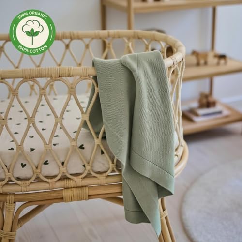 Image of 100% Organic Cotton Knit Receiving Baby Blanket for Newborns - Soft, Breathable Blanket for Crib & Stroller - Nursery Gift (Roman Green)